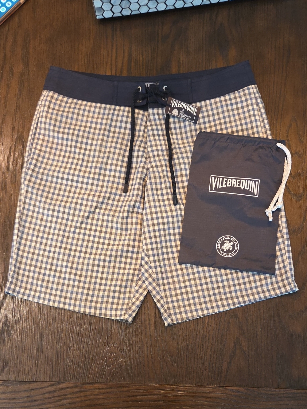 Vilebrequin Mailey Check Swim Trunks in Navy and Gray